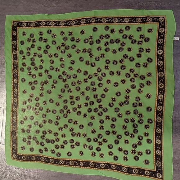 Vintage 60s Green Western Scarf Sheer Rayon Bandana Style Japan 27" Square - Picture 10 of 10